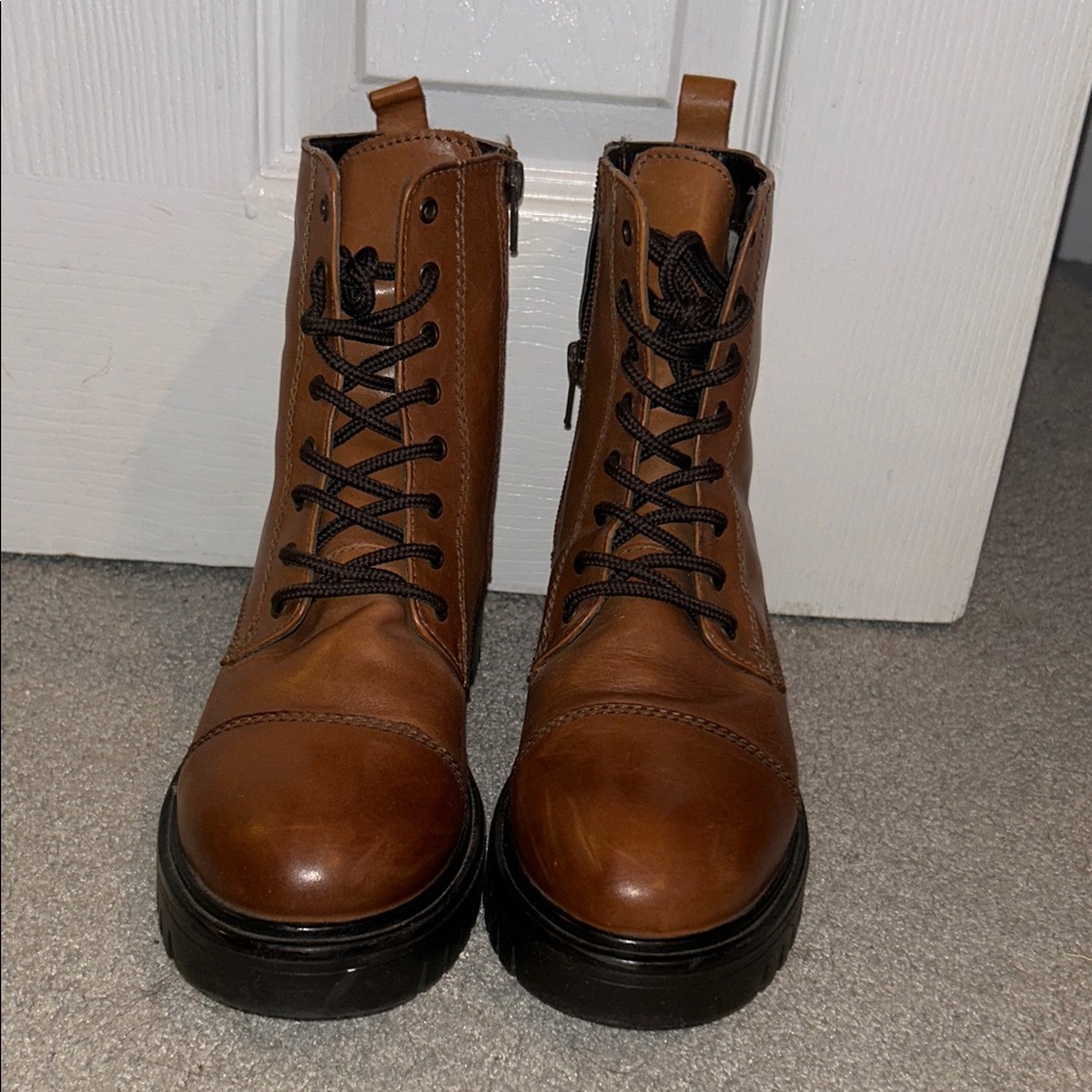 Aldo Tan Leather Lace-Up Boots
